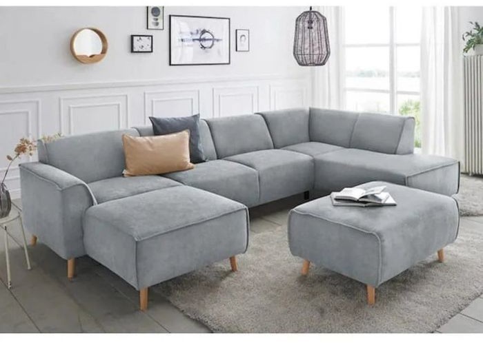 L-Shape two-seat + 2 pouf, gray - DVR 67