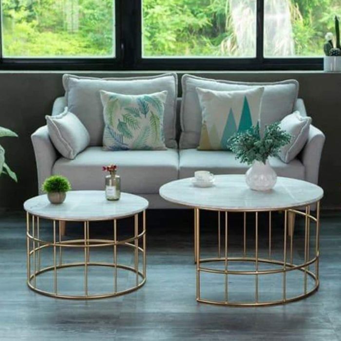 Coffee table set, 2 piece gold/white - st104