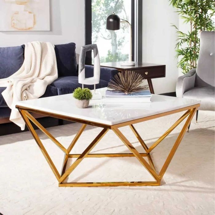 Coffee table, Gold/White - st134