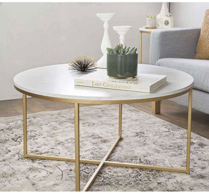 Coffee table, Gold/White - st136