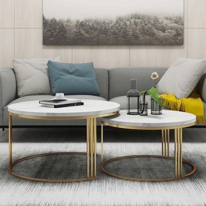 Coffee table set, gold*white - st105