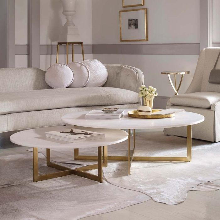 Coffee table set, Two pieces, Metal, White*Golden - S67