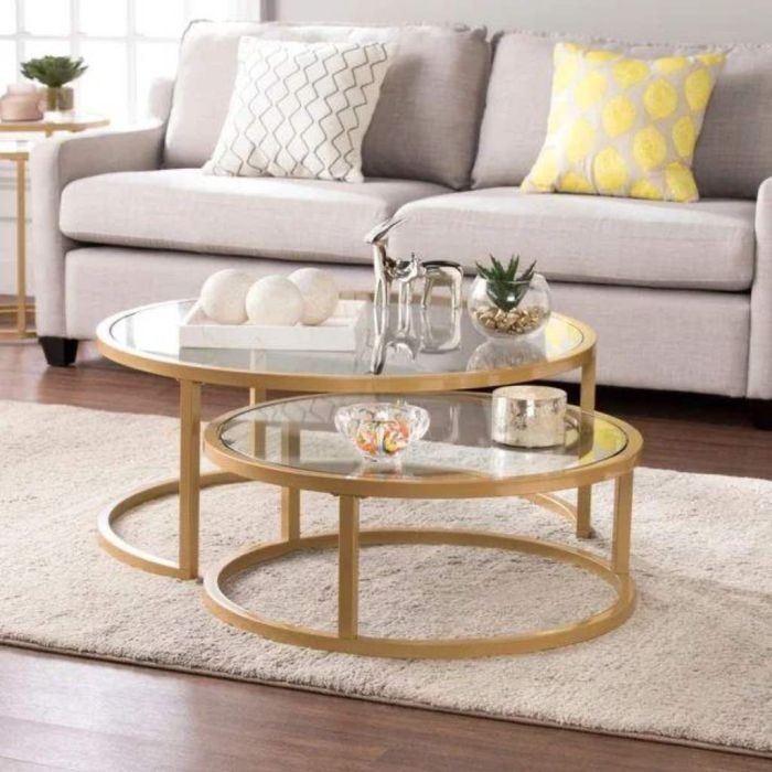 Coffee table set two pieces, Metal, Golden - S78