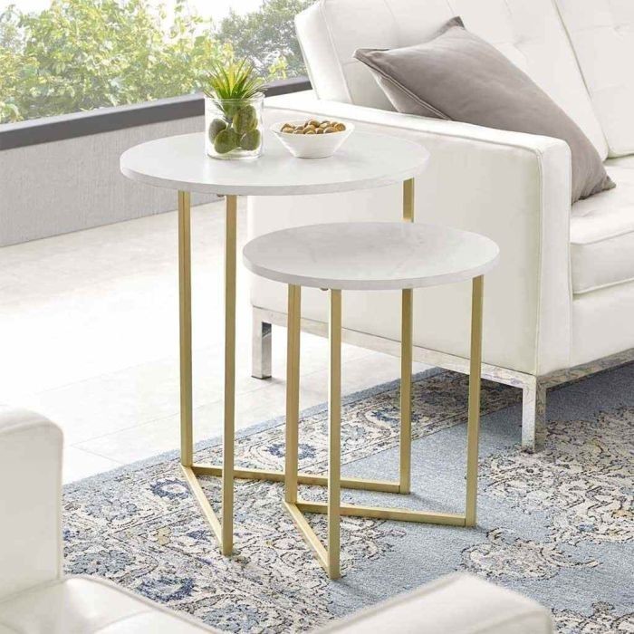 Side table, two pieces, White*Golden - S64