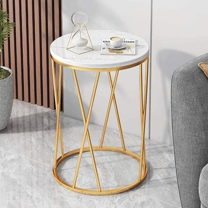 Side table, Metal, White*Golden - S89