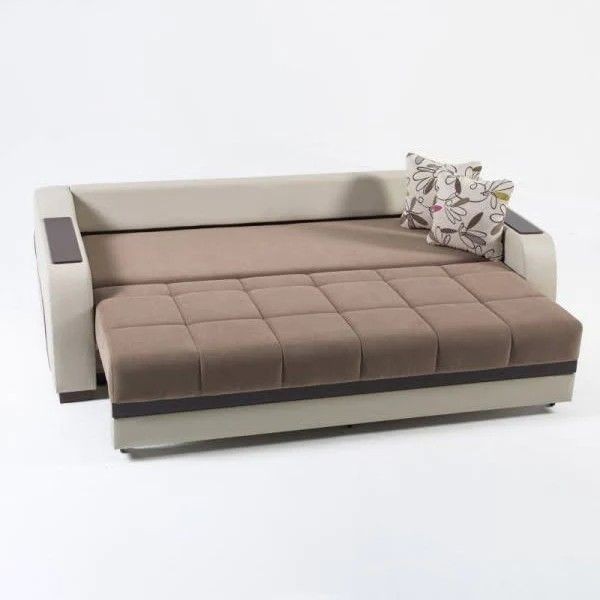 Sofa bed, Beech wood, Beige/Brown - BF98