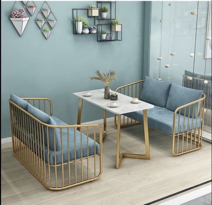 Dining Table, 3 pieces Gold *White - DT142