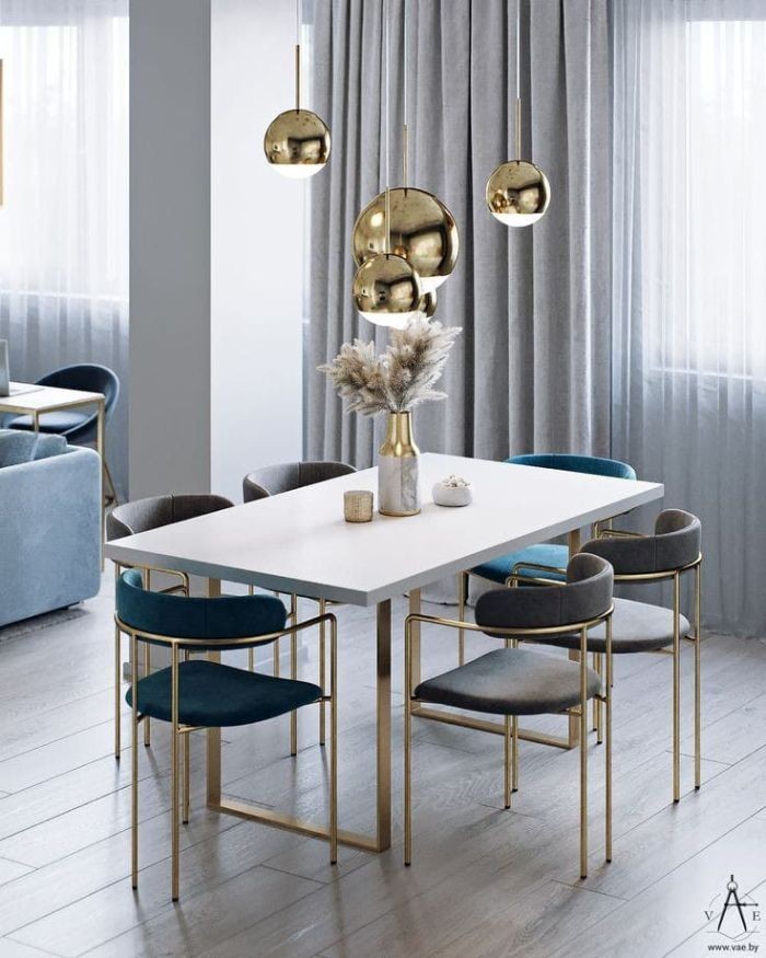 Dining Table, 7 pieces Gold *White - DT139