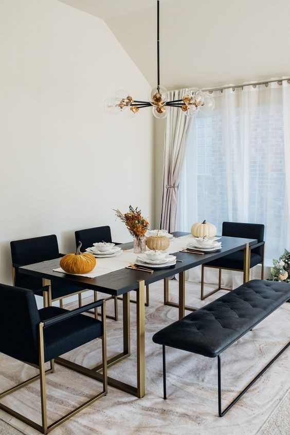 Dining Table, 6 pieces Gold *Black - DT136