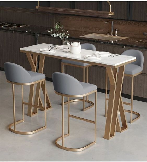 Dining Table, 5 pieces Gold *White - DT113