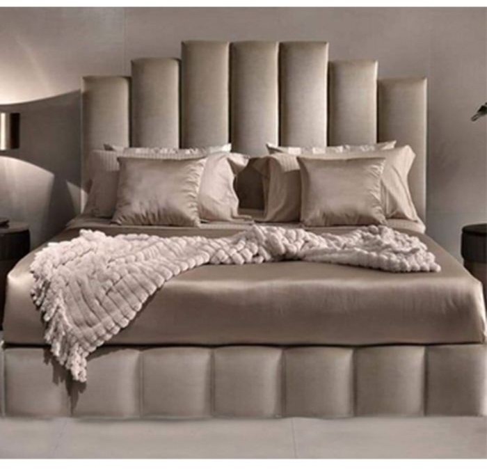 Button Tufted Bed, Dark beige - AT031