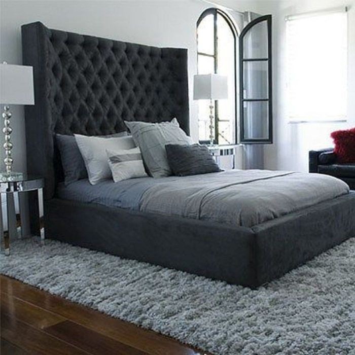 Button Tufted Bed, Dark gray - ATH7