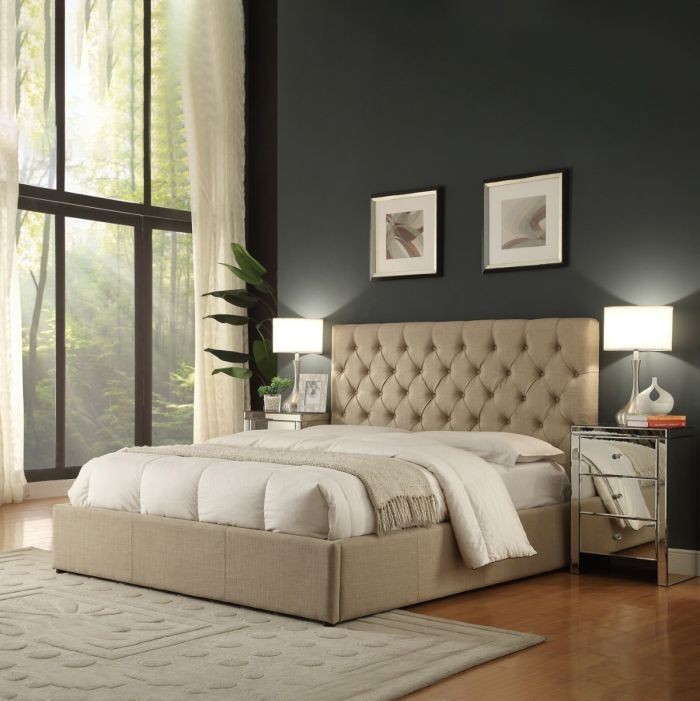 Button Tufted Bed, beige - ATH2