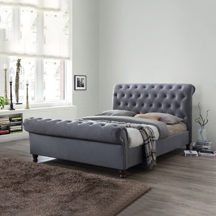 Button Tufted Bed, Gray - ATH1