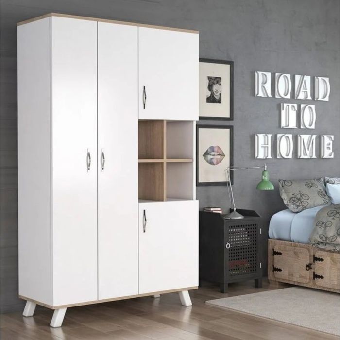 Wardrobe 150 cm, white - WOOD 03