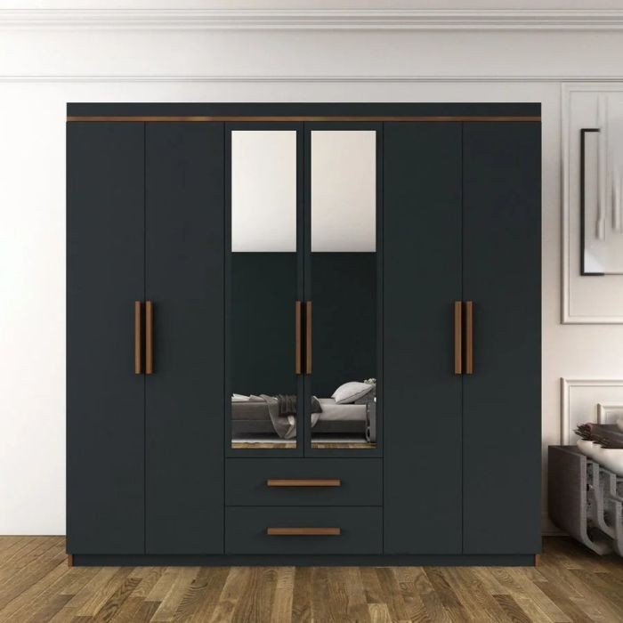 Wardrobe 200*190 cm, grey*wooden - WOOD 46