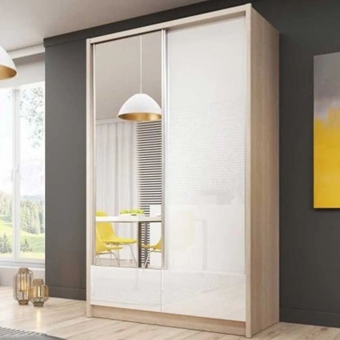 Wardrobe 160*210 cm, white*wooden - WOOD 016