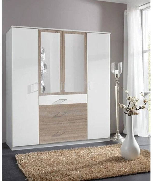 Wardrobe 200*180 cm, white*wooden - WOOD 027