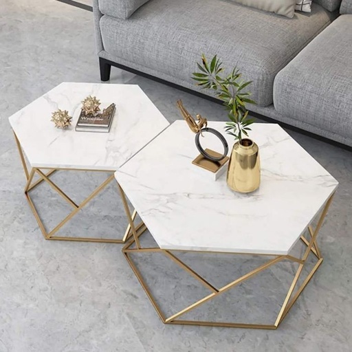 Coffee table set, Gold/White - st115