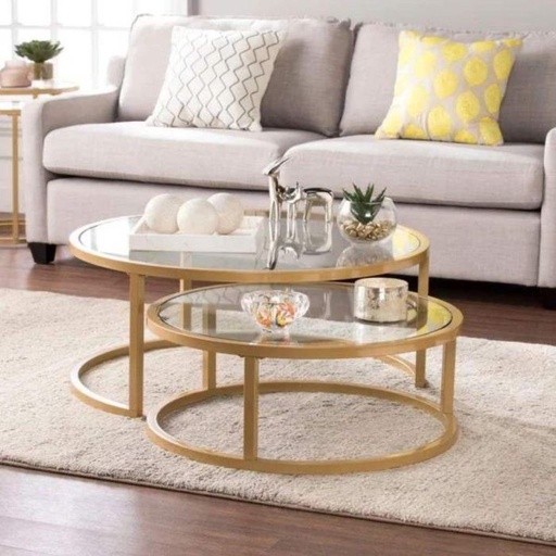 Coffee table set two pieces, Metal, Golden - S78