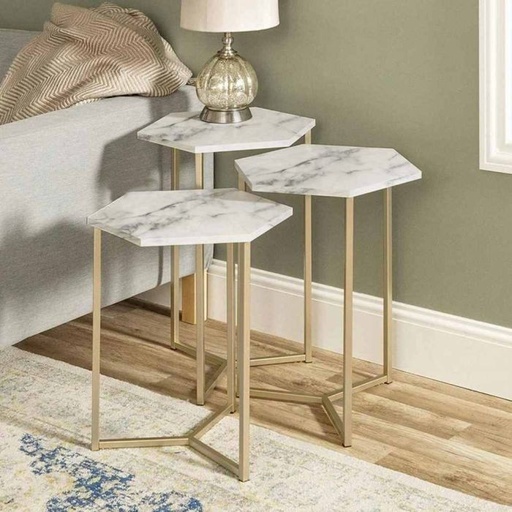 Side table set, 3pieces, Gold*White - S39