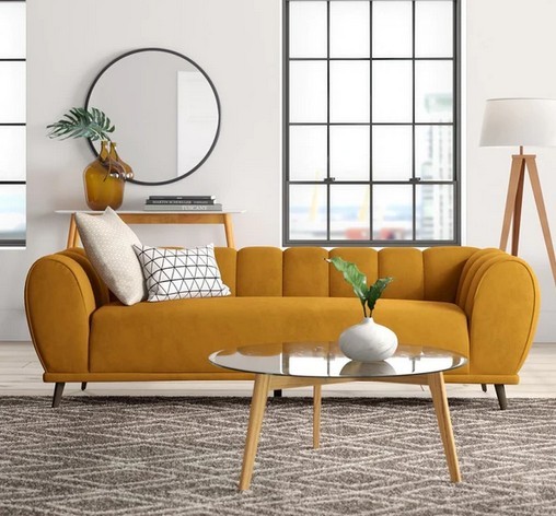 Modern sofa, Beech wood, yellow - BF119