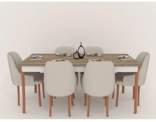 Dining table 6 chairs, Beige - DIR 22