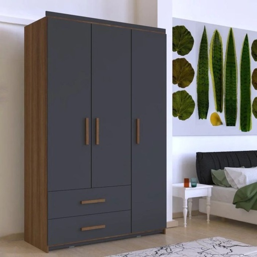 Wardrobe 120*190 cm, grey*wooden - WOOD 47