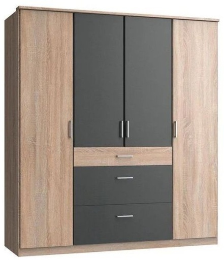 Wardrobe 200*180 cm, beige*black - WOOD 83